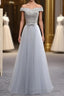 A Line Lace Tulle Off Shoulder Long Prom Dress, Evening Dress