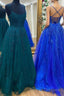 Cute Tulle Lace Long Prom Dress, A-Line Backless Evening Dress