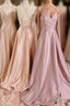 Simple V-Neck Satin Long Prom Dress, A-Line Backless Evening Dress