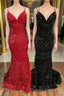 Mermaid Sequins Long Prom Dress, Spaghetti Strap Backless Evening Party Dress