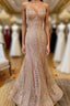 Mermaid V-Neck Rose Gold Long Prom Dress with Criss Cross Back