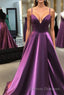 Gorgeous V Neck Lace-up Back Plum Long Prom Dress