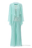 Aqua Three-Piece Chiffon Mother of the Bride Pant Suits