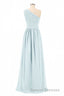 Dusty Blue Chiffon One-Shoulder Banded Waist Bridesmaid Dress
