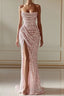 New Arrival Pink Sequins Sleeveless Evening Dress With Split
