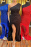 One-Shoulder Sequin Feather Long Prom Dress with Slit