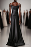 Black Soft Satin A-Line Floor Length Prom Dress, Black Straps Long Evening Dress
