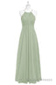 Sage Green Chiffon Halter Backless Long Bridesmaid Dress