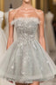 Gray Sweetheart Lace Tulle Short Prom Dress, Gray Cocktail Dress
