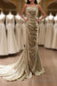 Gold Sequins Mermaid Scoop Long Evening Dress, Gold Long Prom Dress Party Dress