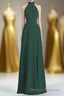 Hunter Green Chiffon A-line Long Bridesmaid Dress with Cold Sleeves