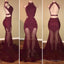 Burgundy Mermaid See Through Backless Tulle African Prom Dresses
