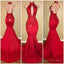 Sexy Mermaid Red High Neck Backless African Open Front Long Prom Dresses