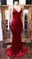 2025 New Arrival Red Mermaid V Neck Backless Elastic Satin Prom Dresses