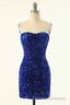 Royal Blue Sequin Strapless Mini Homecoming Dress