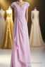 Short Sleeves Pink Appliques Knot Long Bridesmaid Dress