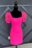 Fuchsia Puff Sleeves Square Neck Sheath Homecoming Dress