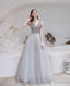 Elegant Prom Dress, Formal V Neck Short Sleeves Beaded Tulle Dresses, A Ling Floor Length