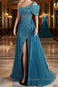 One-Shoulder Beading Sweep Train Backless Evening Dress