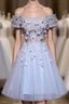 Cute Gray Blue Tulle Short Prom Dress, Gray Homecoming Dress