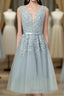 Gray A Line Lace Tulle Short Prom Dress, Homecoming Dress
