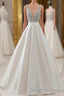 A Line Brush Train Deep V Neck Sleeveless Beading Prom Dress