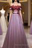 Pink Tulle Lace Applique Long Prom Dress, Evening Dress