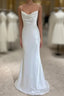 White Soft Satin Straps Simple Long Wedding Party Dress, White Long Evening Dress