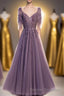 Purple Tulle Lace Long Prom Dress, A-Line Evening Party Dress