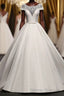 Chic Round Neck Lace Satin Short Sleeves Long Ball Gown Wedding Dress
