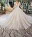 Luxury Lace Wedding Dress Scoop Half Sleeves Appliques Ball Gown