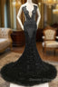 Black Mermaid Prom Dress with Beaeded and Feathers