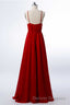 Red Chiffon Spaghetti Straps Backless A-Line Bridesmaid Dress with Slit
