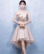 Champagne Satin Lace Short Prom Dress Champagne Homecoming Dress