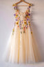 3D Flowers Champagne Tulle Short Prom Dress, Homecoming Dresses Sweet 16 Dress