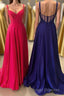 Neon Pink V-Neck Straps A-Line Prom Dress