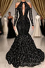 Black Sexy Keyhole Cool Shoulder Mermaid Flowers Prom Dress