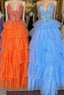 Multi-Tiered Lace Beaded V-Neck Long Prom Dress