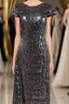 Black Sequin Cap Sleeve Backless Long Bridesmaid Dress
