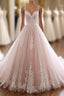 Pink Sweetheart Lace Tulle Long Prom Dress, Lace Pink Evening Dress