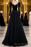 Black Tulle Long Prom Dress, Black Tulle Formal Dress