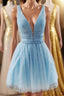 Sparkling Beading Sky Blue Homecoming Dress