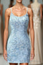 Light Blue Tight Hoco Dress with Appliques