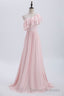 Ruffles Pink One Shoulder Chiffon A-line Long Bridesmaid Dress