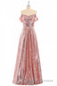 Rose Gold Sequin Off-the-Shoulder A-Line Long Bridesmaid Dress