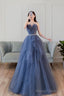 Blue Sweetheart Neck Tulle Long Prom Dress Blue Tulle Formal Dress