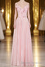 Pink Ruffle Lace-Up A-Line Long Bridesmaid Dress