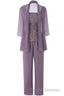 Three-Piece Mauve Square Neck Mother of the Bride Pant Suits