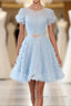 Cute Blue Lace Short Prom Dress, Blue Homecoming Dress