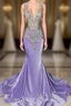 Lilac Mermaid Prom Dress with Scoop Neckline Sleeveless and Crystal Beadings